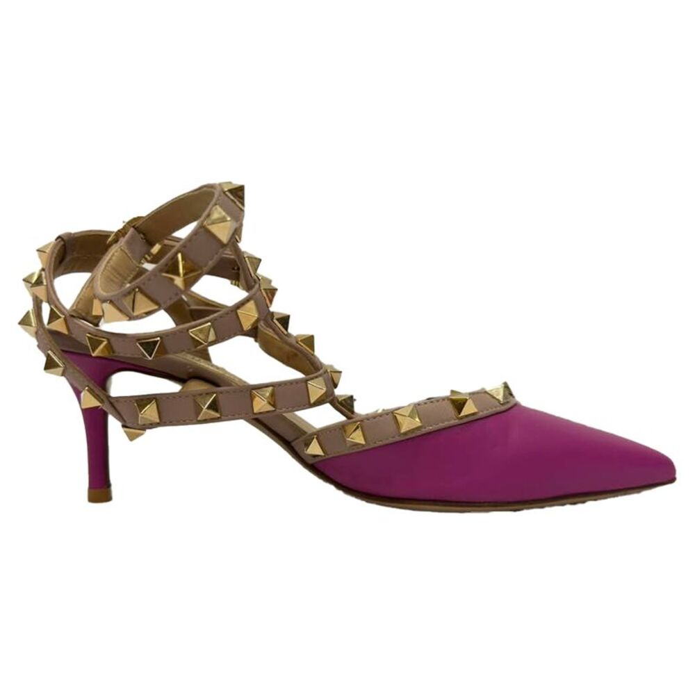 Valentino Rockstud Sandals in Pink and Beige Leather
